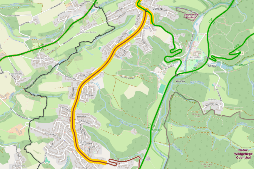 K29_Blecher_Odenthal.PNG Die K29 in Odenthal zwischen Busch und Blecher