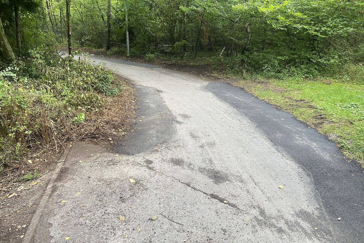 Blick vom Wendehammer, durch die Asphaltarbeiten ist der Weg ist jetzt deutlich breiter